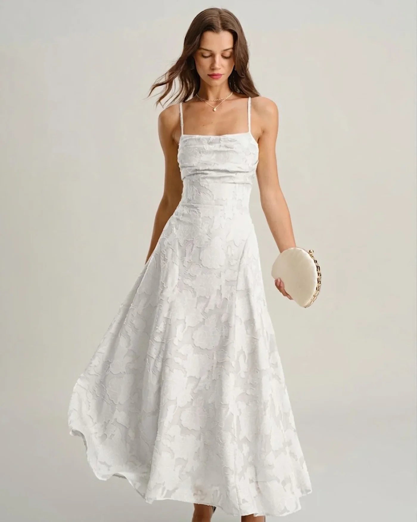MARIELA - VESTIDO LARGO LISO DE JACQUARD