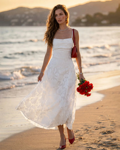 MARIELA - VESTIDO LARGO LISO DE JACQUARD