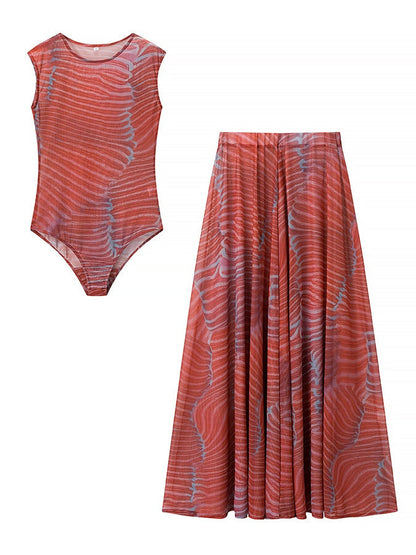 CONJUNTO DE SAIA E BODY TRANSLÚCIDO