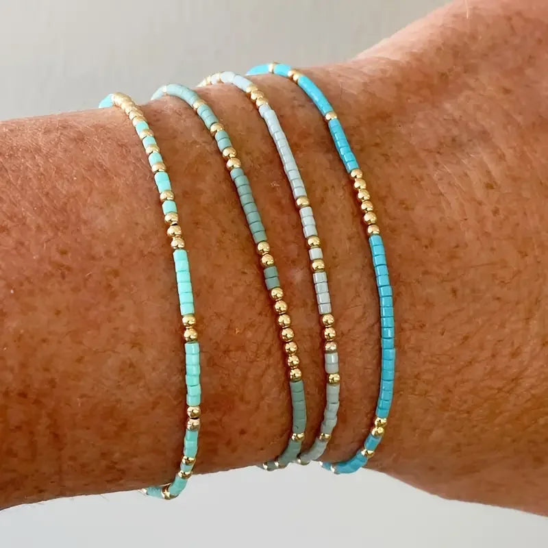 Conjunto de Pulseiras Chic Boémio com Pérolas Turquesa