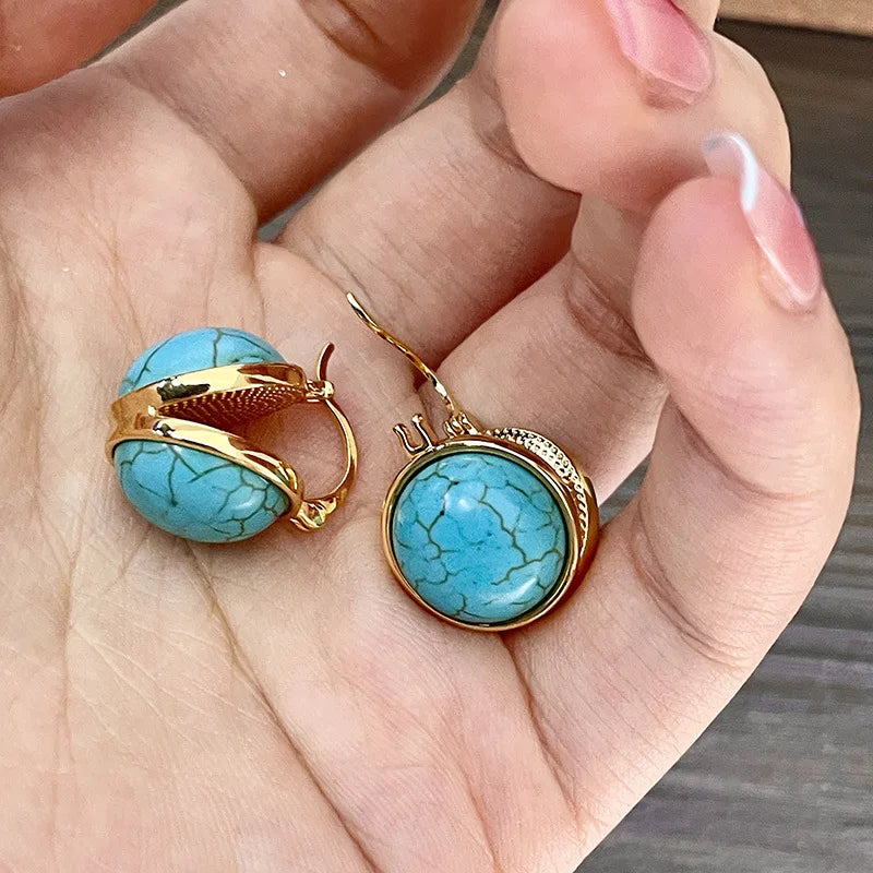Brincos Geométricos Vintage Elegantes em Turquesa