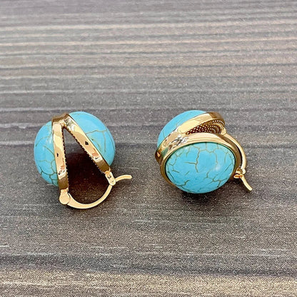 Brincos Geométricos Vintage Elegantes em Turquesa