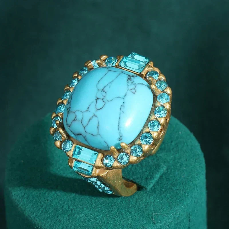Anel Vintage Art Deco Turquesa Ouro