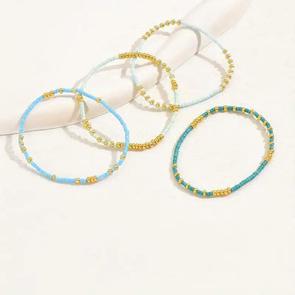 Conjunto de Pulseiras Chic Boémio com Pérolas Turquesa