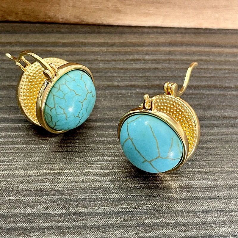 Brincos Geométricos Vintage Elegantes em Turquesa