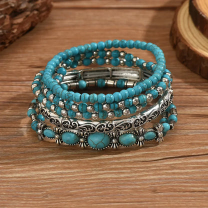 Conjunto de Pulseiras de Pérolas Turquesas Boémio