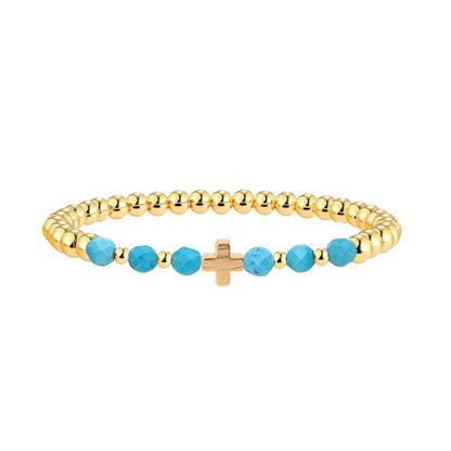 Pulseira com Charme em Cruz de Pérolas Turquesas Vintage