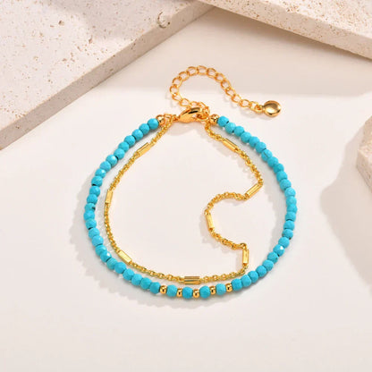 Pulseira em Ouro Dupla Cadeia com Turquesa