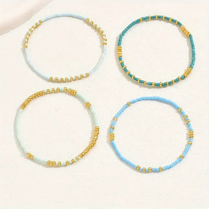 Conjunto de Pulseiras Chic Boémio com Pérolas Turquesa