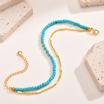 Pulseira em Ouro Dupla Cadeia com Turquesa