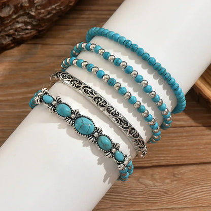 Conjunto de Pulseiras de Pérolas Turquesas Boémio