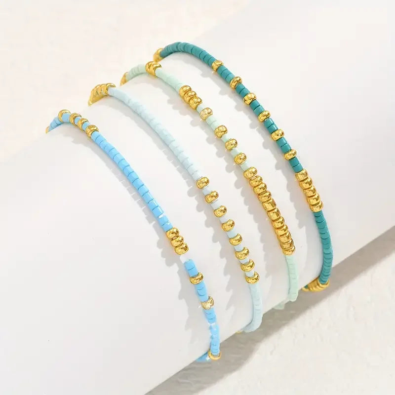 Conjunto de Pulseiras Chic Boémio com Pérolas Turquesa