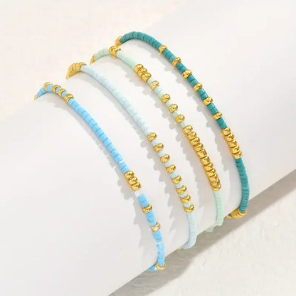 Conjunto de Pulseiras Chic Boémio com Pérolas Turquesa