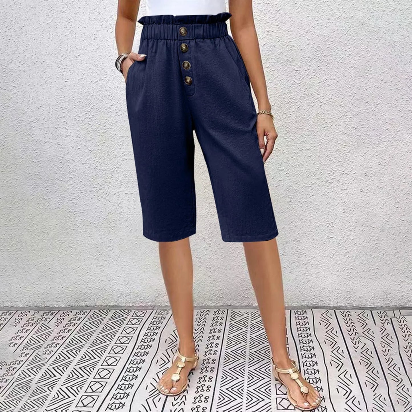 Éloane - Bermuda Botão de Linho-Cotton