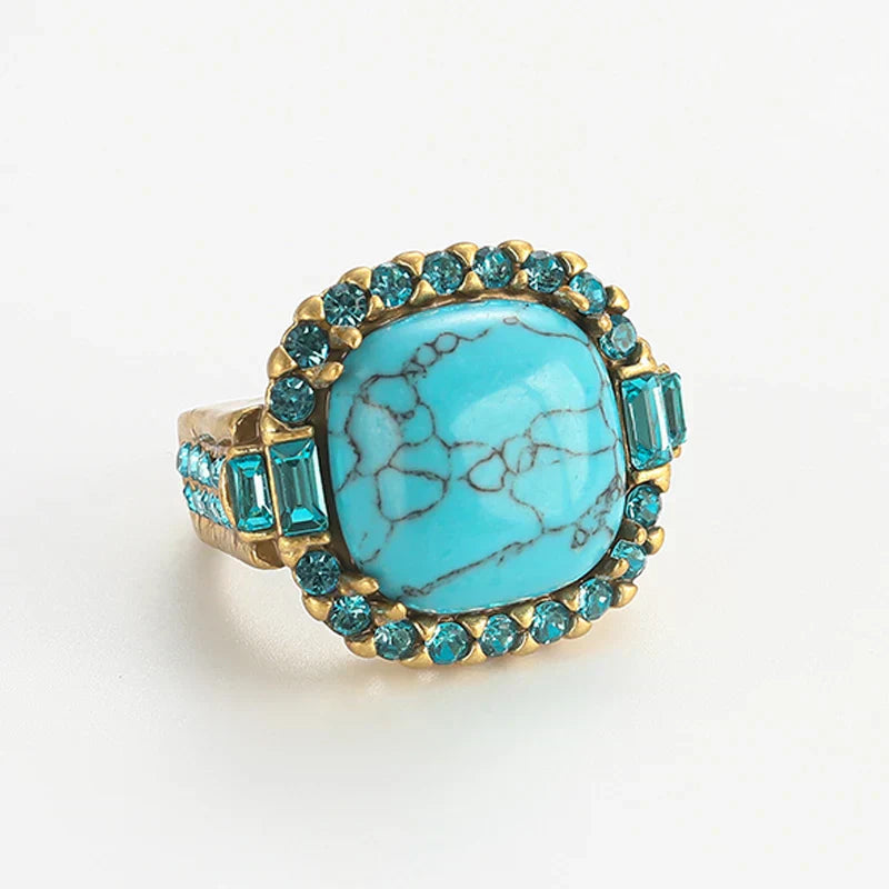 Anel Vintage Art Deco Turquesa Ouro