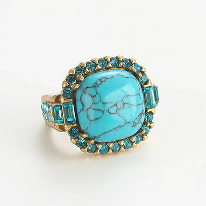 Anel Vintage Art Deco Turquesa Ouro