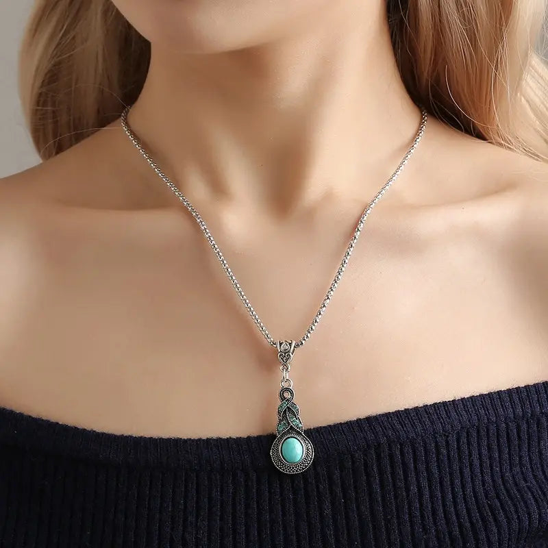 Conjunto de Joias Vintage com Pedras Turquesas