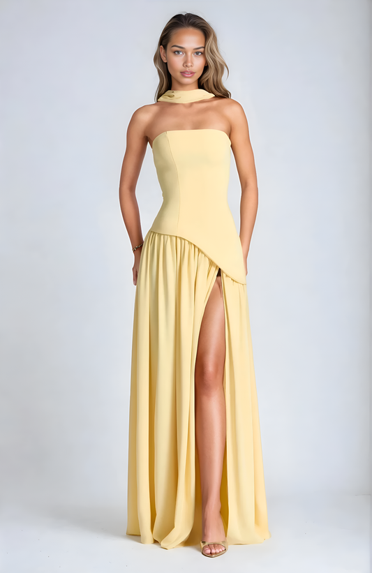 ADRIANA | VESTIDO COMPRIDO ASSIMÉTRICO COM ABERTURA