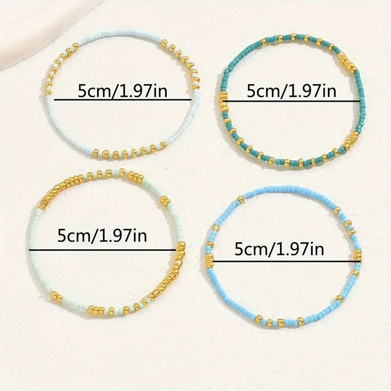 Conjunto de Pulseiras Chic Boémio com Pérolas Turquesa