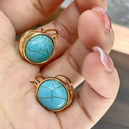 Brincos Geométricos Vintage Elegantes em Turquesa
