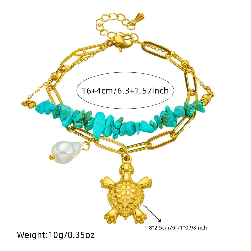 Pulseira Exclusiva em Turquesa com Tartaruga