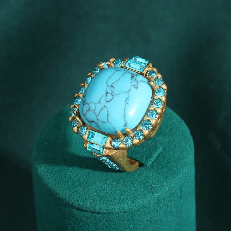 Anel Vintage Art Deco Turquesa Ouro