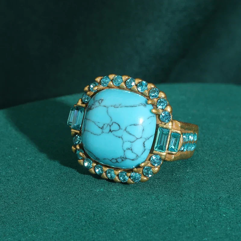 Anel Vintage Art Deco Turquesa Ouro
