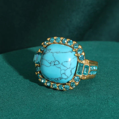 Anel Vintage Art Deco Turquesa Ouro