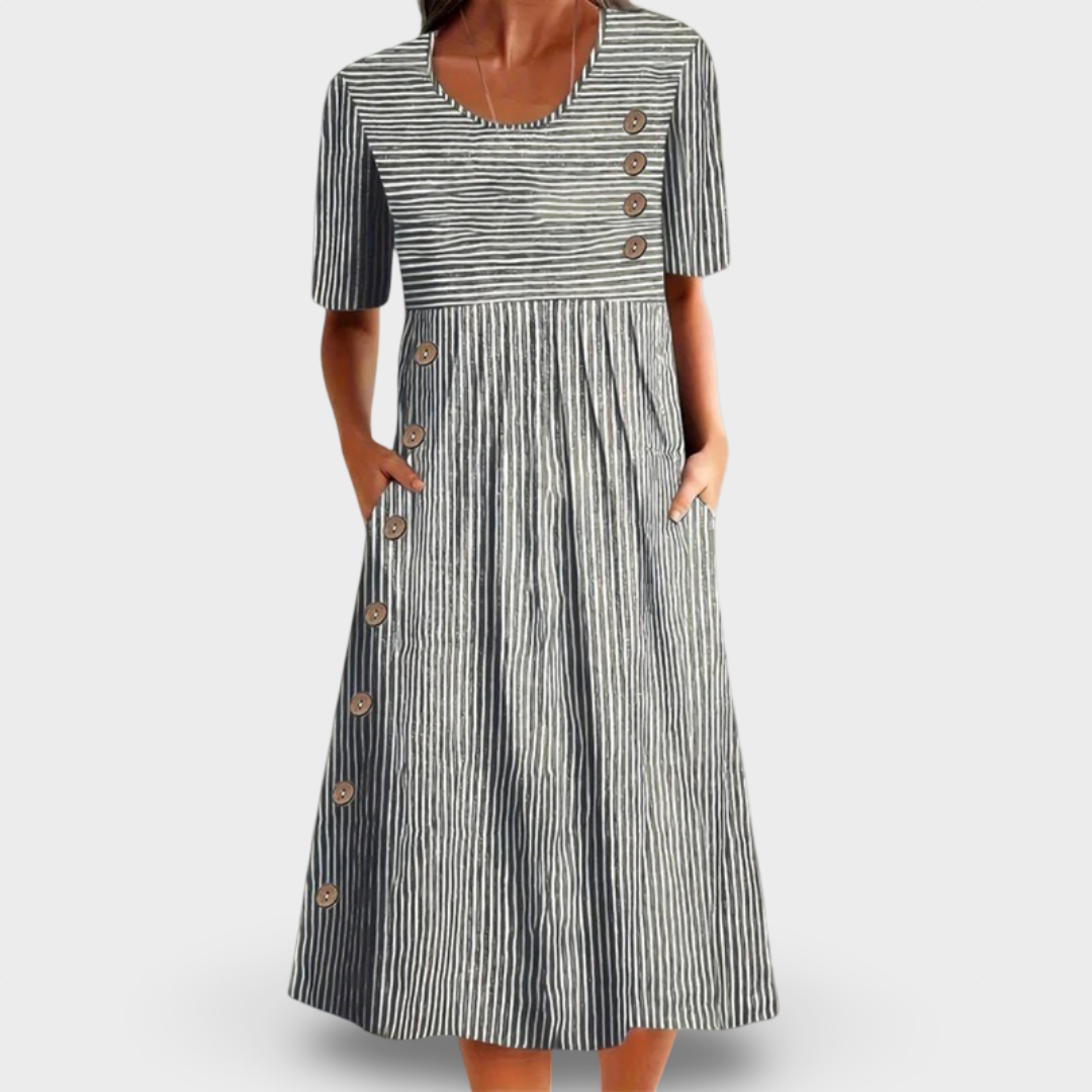 Josipa - Vestido Midi Confortável às Riscas
