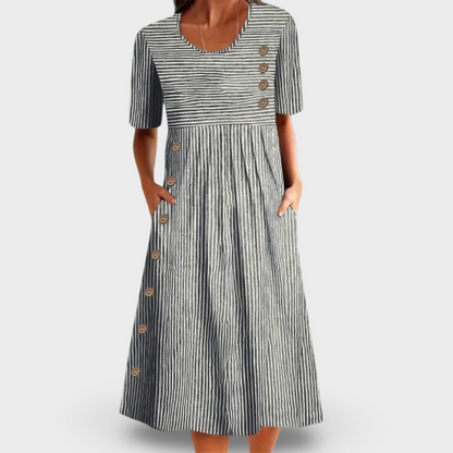 Josipa - Vestido Midi Confortável às Riscas