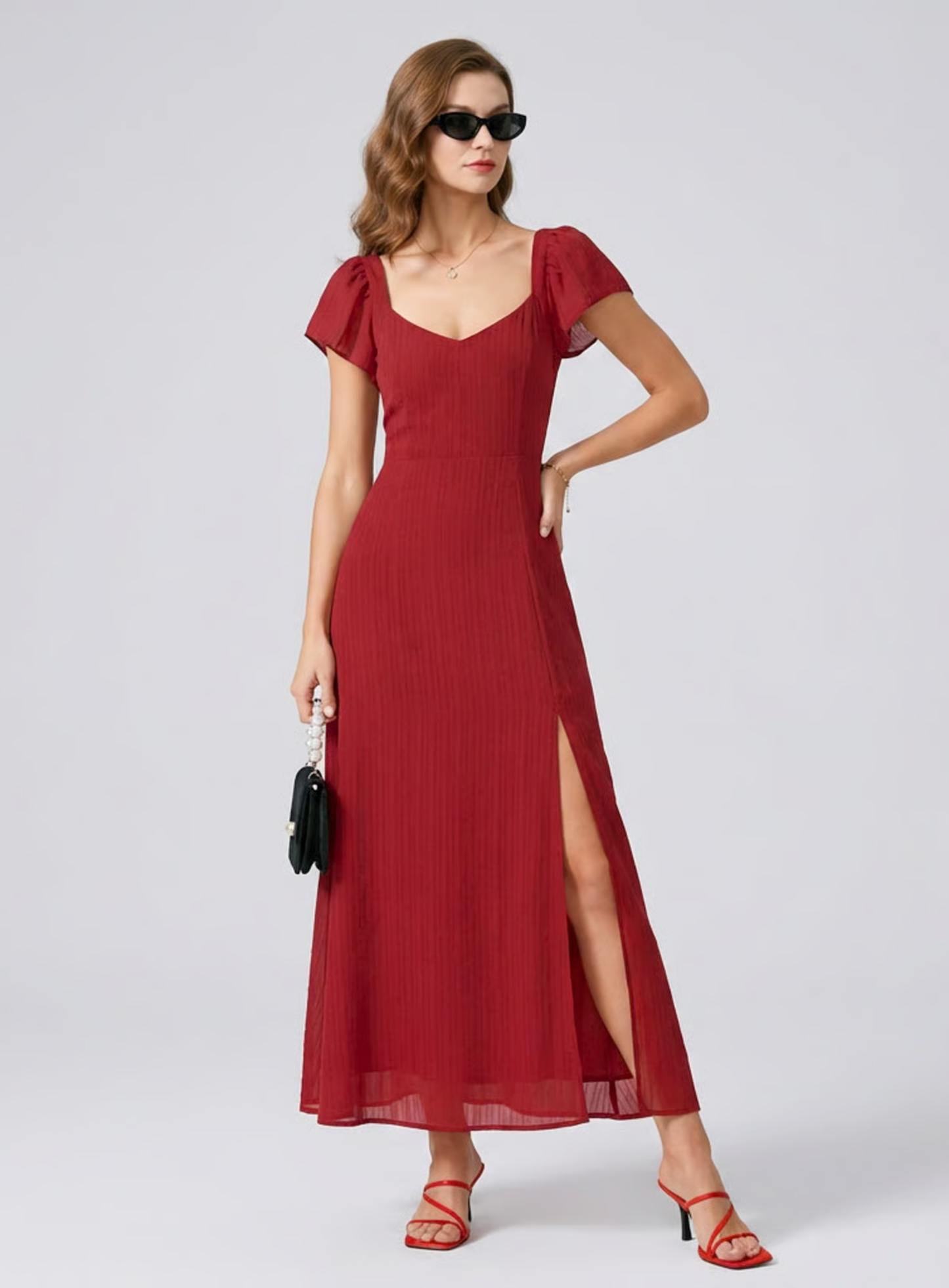 LOU - VESTIDO LARGO DE JACQUARD CON CUELLO CORAZÓN