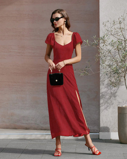LOU - VESTIDO LARGO DE JACQUARD CON CUELLO CORAZÓN