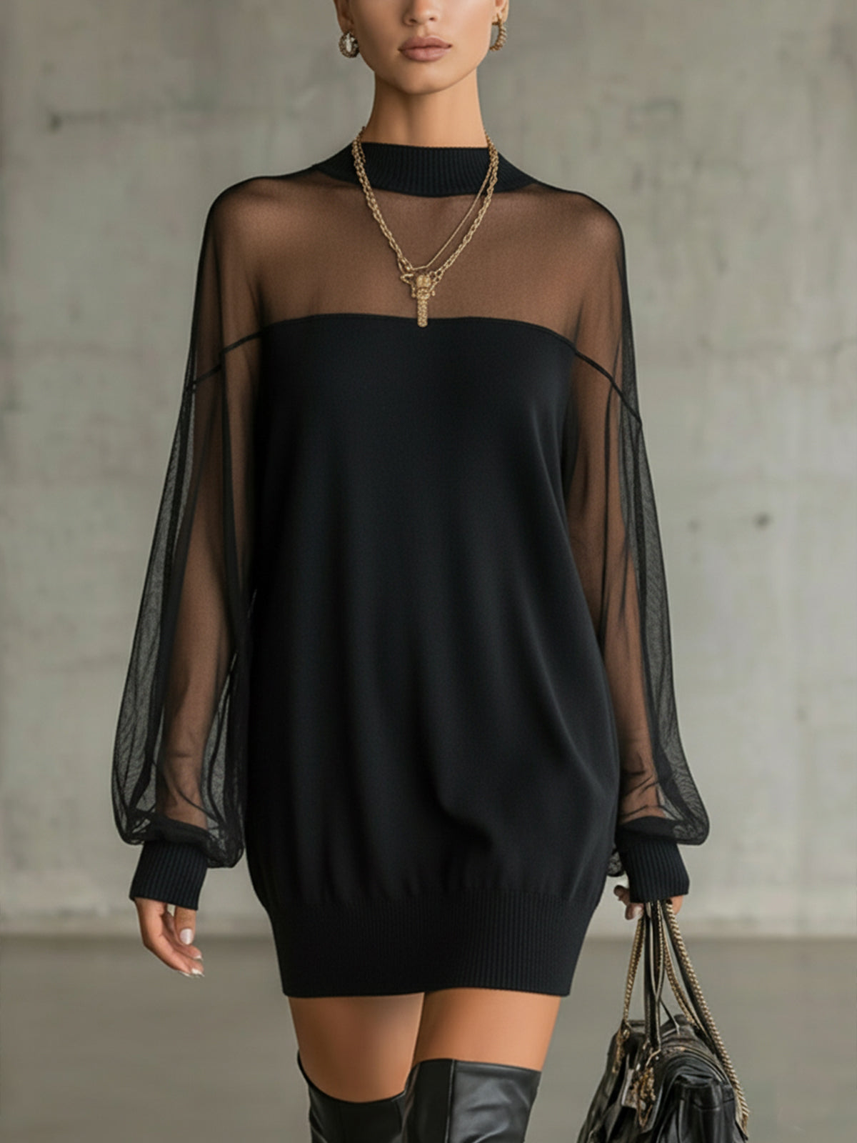 Amélie™ | Elegante Vestido curto preto com mangas de rede