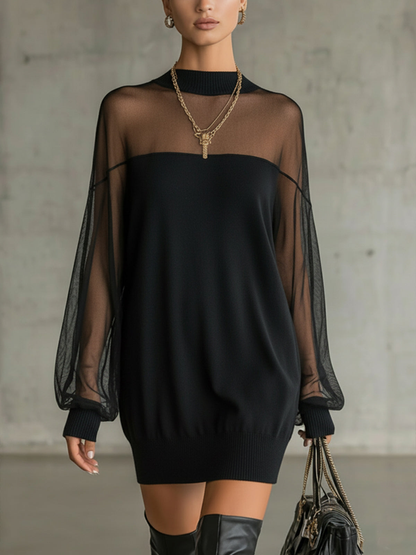 Amélie™ | Elegante Vestido curto preto com mangas de rede