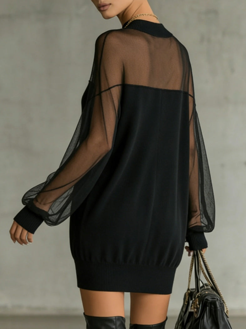 Amélie™ | Elegante Vestido curto preto com mangas de rede