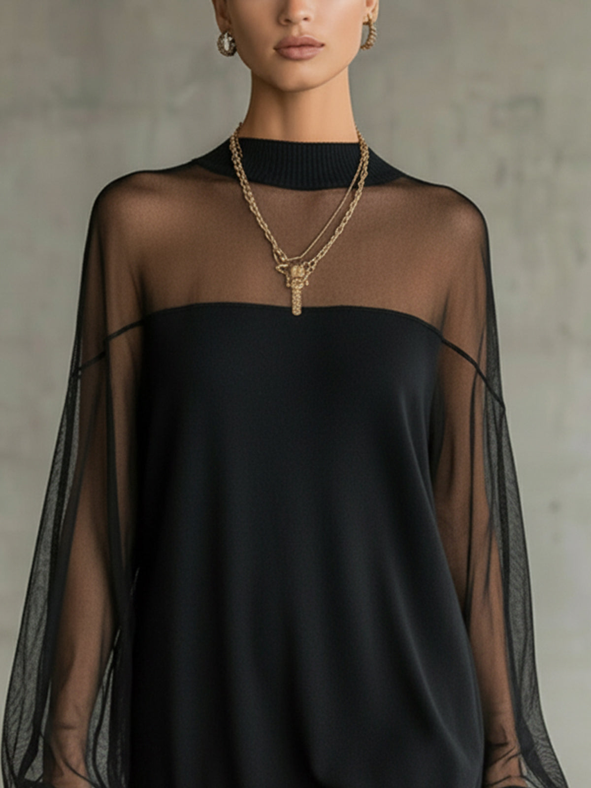 Amélie™ | Elegante Vestido curto preto com mangas de rede