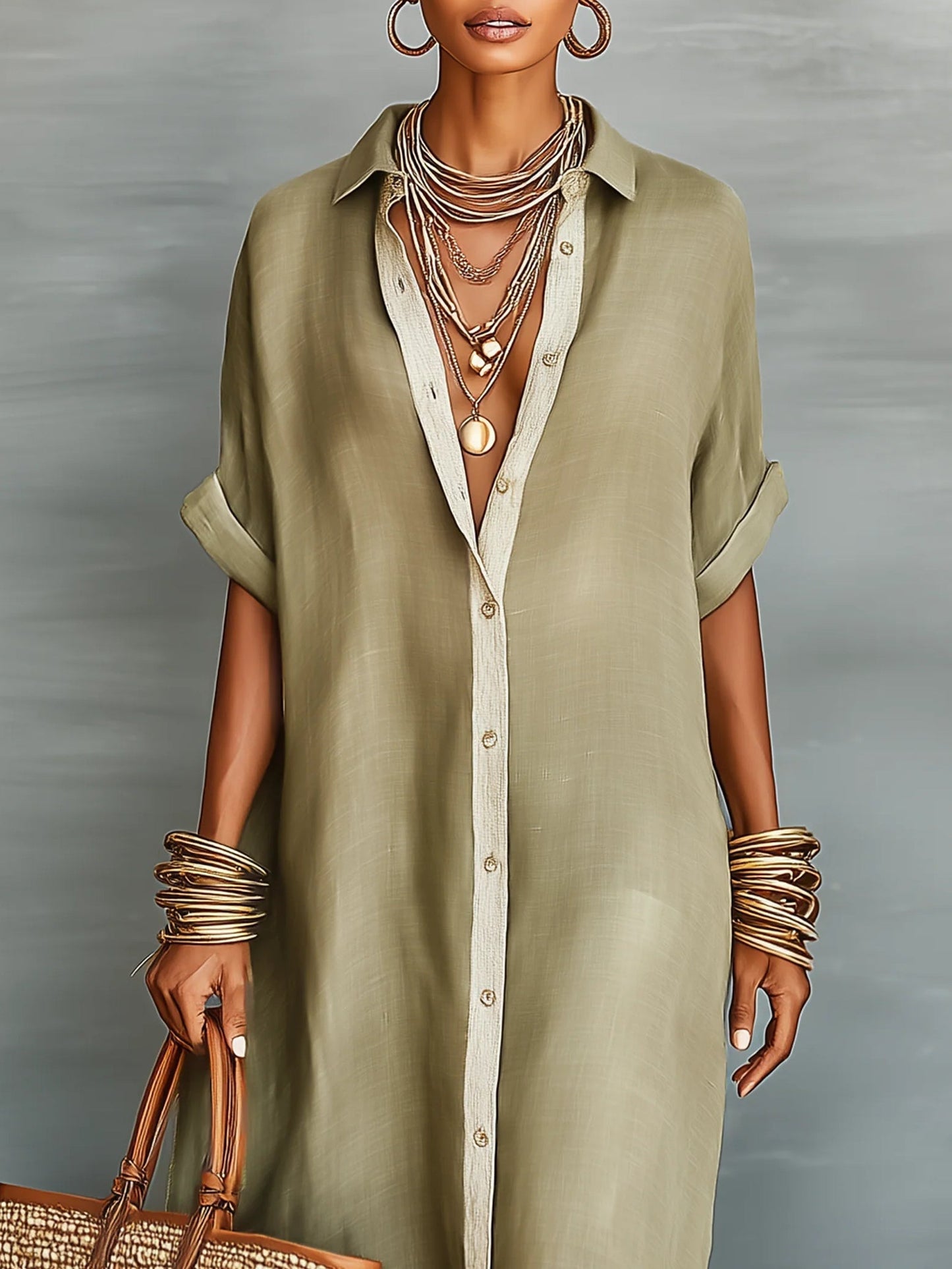 Manelle™ | Vestido maxi verde oliva com linha minimalista