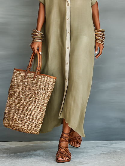 Manelle™ | Vestido maxi verde oliva com linha minimalista