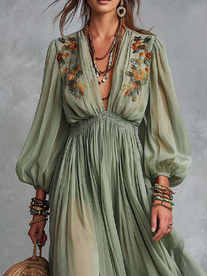 Élodine™ | Vestido Maxi Boémio com Estampado Floral