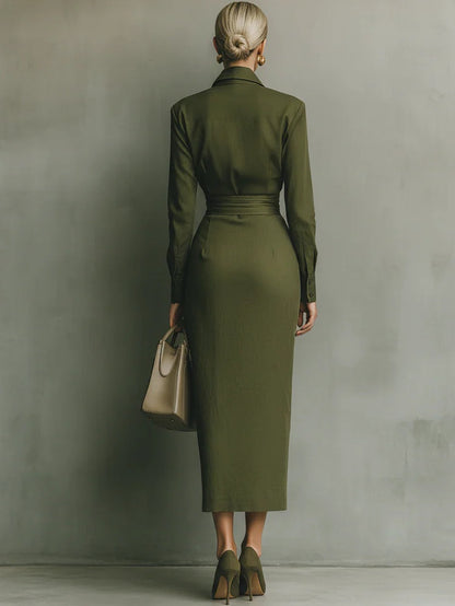 Noëlle™ | Vestido maxi em verde militar
