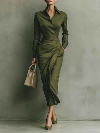 Noëlle™ | Vestido maxi em verde militar