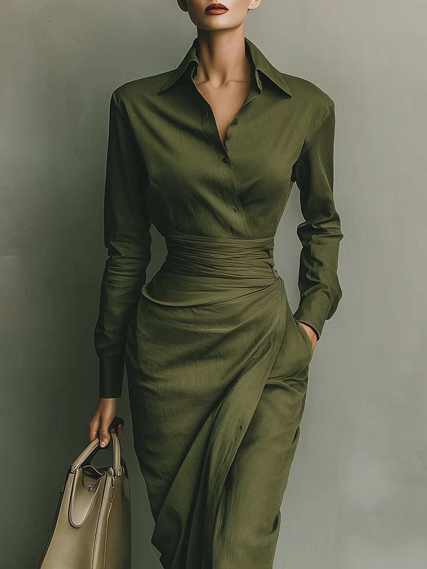 Noëlle™ | Vestido maxi em verde militar