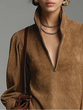 Lucienne™ | Vestido de camurça solto com fecho