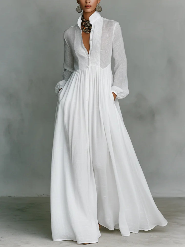 Léonie™ | Vestido maxi minimalista com gola alta