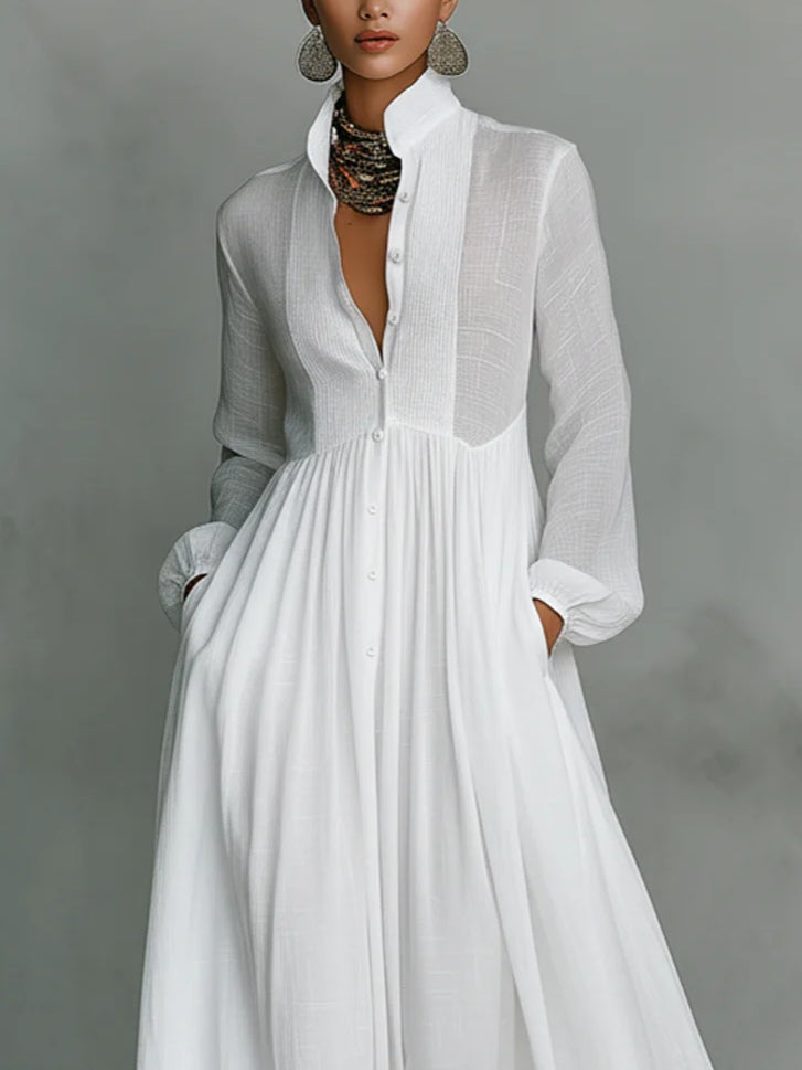 Léonie™ | Vestido maxi minimalista com gola alta