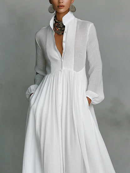Léonie™ | Vestido maxi minimalista com gola alta