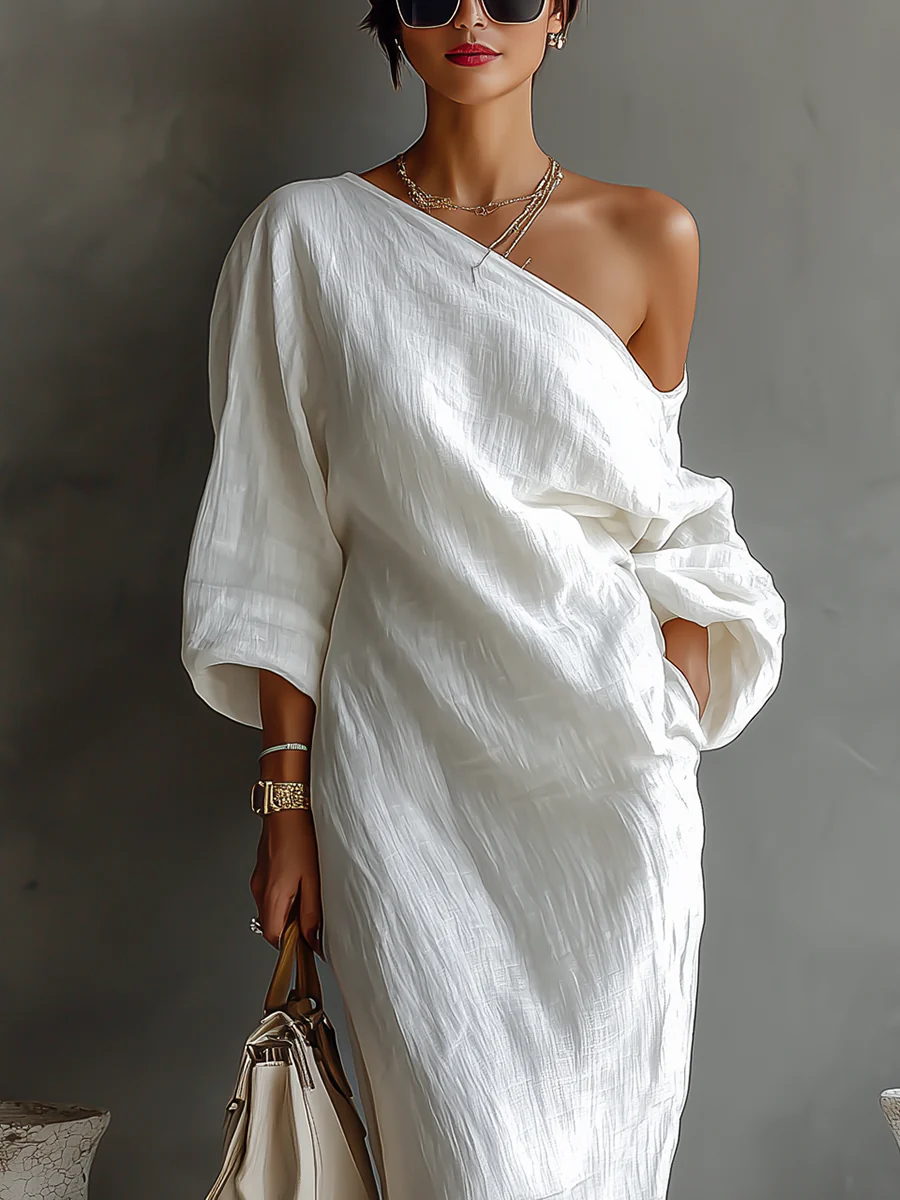 Elise™ | Elegante vestido maxi de um só ombro em branco