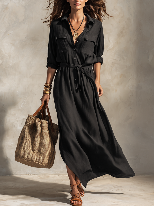 Vestido maxi refinado com cinto