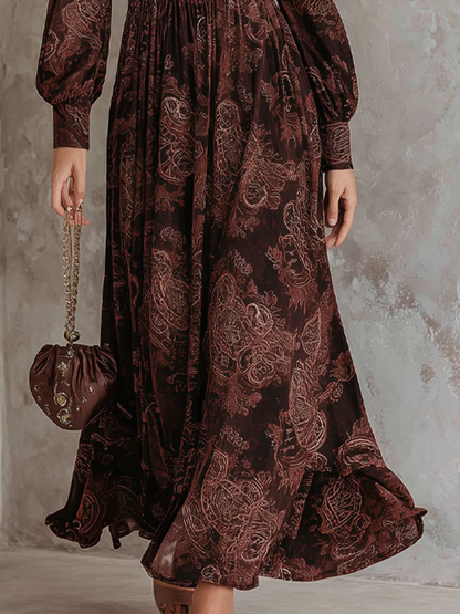 Ariane™ | Vestido maxi com estampa paisley e realce na cintura
