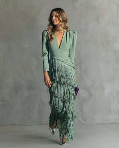 Clara - Vestido com Mangas de Franjas
